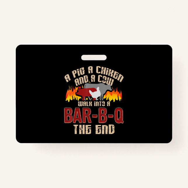 Funny Pig Chicken Cow Bar B Q Bbq Chef Cookie Cook ID Badge (Front)