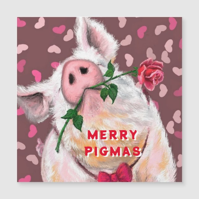 Funny Pig Christmas Card Gentleman with Rose (Front)