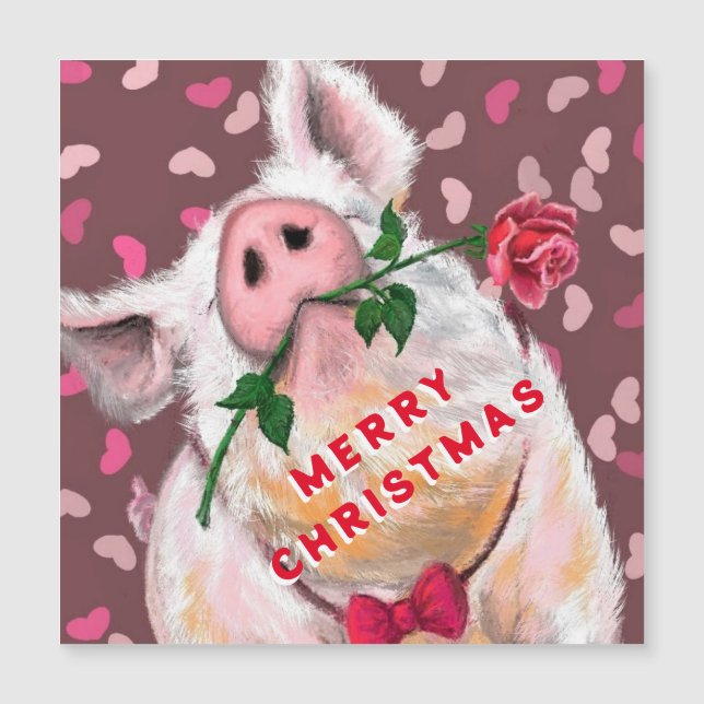 Funny Pig Christmas Card Magnet - Gentleman (Front)