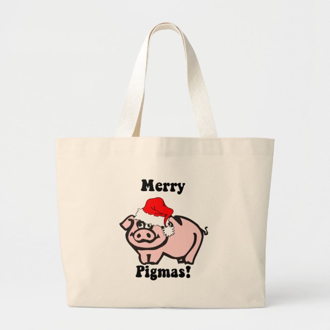 Funny pig Christmas Large Tote Bag (Front)