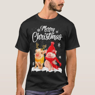 Funny Pig Christmas Light Pig Lover Merry Christma T-Shirt