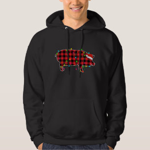 Funny Pig Christmas Tree Red Plaid Xmas Animals Lo Hoodie
