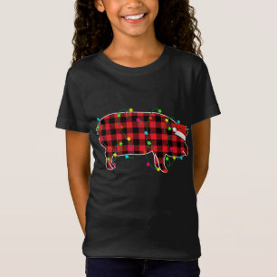 Funny Pig Christmas Tree Red Plaid Xmas Animals Lo T-Shirt