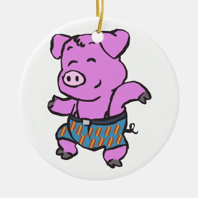 Funny Pig dancing cartoon | choose background colo Ceramic Tree Decoration (Front)