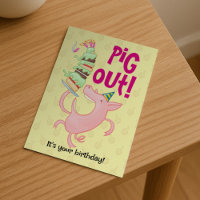 Funny Pig Eating Birthday Cake Pig Out! Cartoon