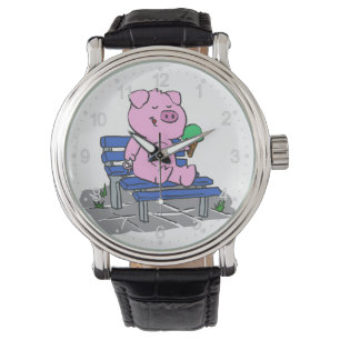 Funny pig eating ice cream   choose back color watch