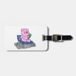 Funny pig eating ice cream   choose back colour luggage tag