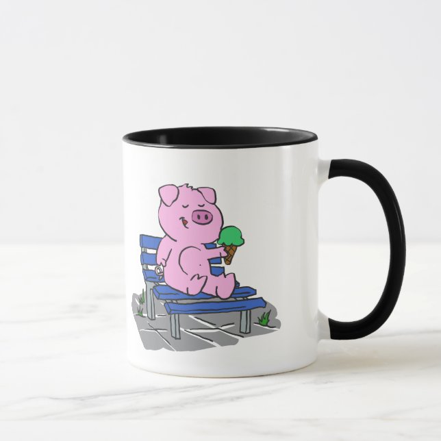 Funny pig eating ice cream | choose back colour mug (Right)