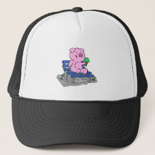 Funny pig eating ice cream   choose back colour trucker hat