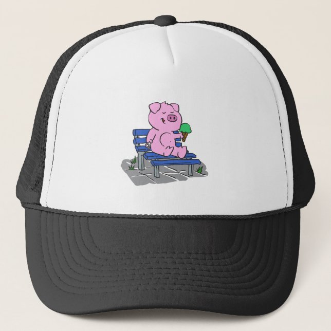 Funny pig eating ice cream | choose back colour trucker hat (Front)
