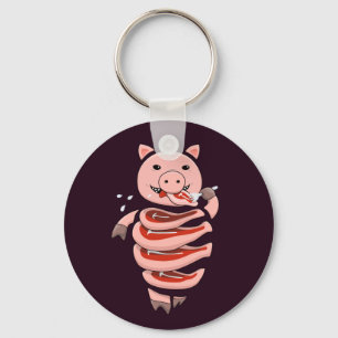 Funny Pig Eating Steaks From Itself Key Ring