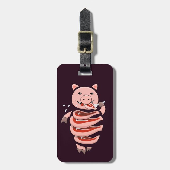 Funny Pig Eating Steaks From Itself Luggage Tag (Front Vertical)