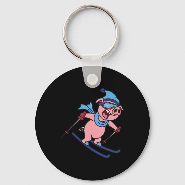 Funny Pig Go Skiing Design Gift Winter Holidays  Key Ring (Front)