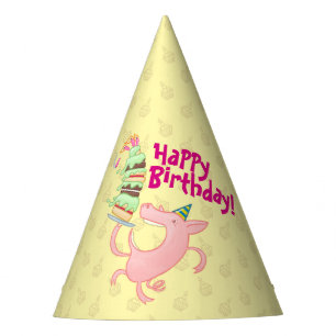 Funny Pig Happy Birthday! Giant Layer Cake Cartoon Party Hat
