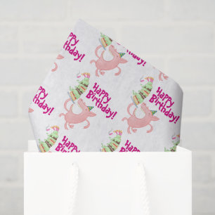 Funny Pig Happy Birthday! Giant Layer Cake Cartoon Tissue Paper