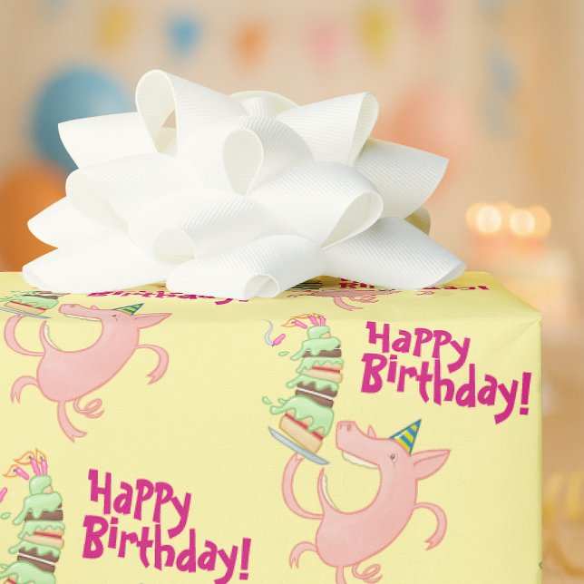 Funny Pig Happy Birthday! Giant Layer Cake Cartoon Wrapping Paper (Creator Uploaded)