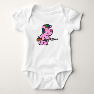 Funny pig hunter cartoon   choose background colou baby bodysuit