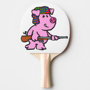Funny pig hunter cartoon choose background colou ping pong paddle