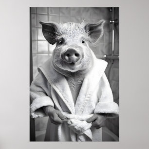 Funny Pig in Bathrobe Print Quirky Bathroom Animal