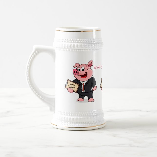 Funny pig in business suit cartoon beer stein (Left)