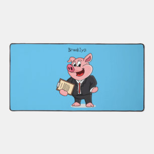 Funny pig in business suit cartoon  desk mat