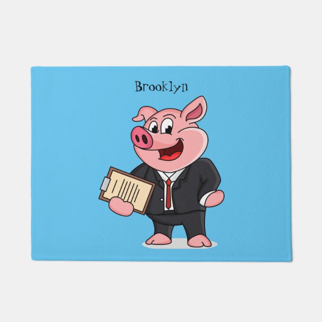Funny pig in business suit cartoon doormat (Front)