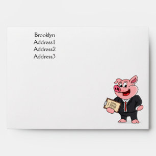 Funny pig in business suit cartoon  envelope