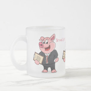 Funny pig in business suit cartoon frosted glass coffee mug