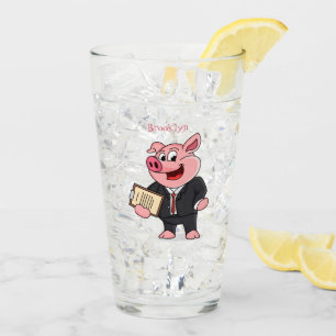 Funny pig in business suit cartoon glass