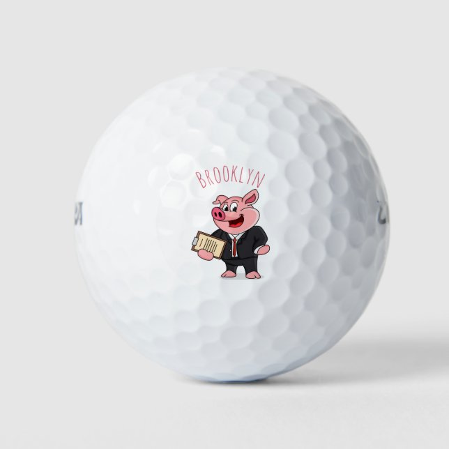 Funny pig in business suit cartoon golf balls (Front)