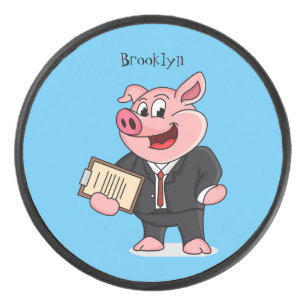 Funny pig in business suit cartoon hockey puck