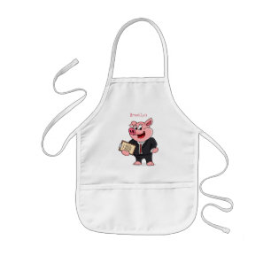 Funny pig in business suit cartoon kids apron