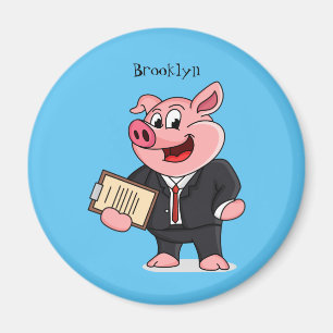 Funny pig in business suit cartoon magnet