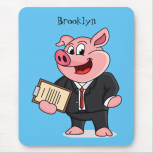 Funny pig in business suit cartoon mouse pad