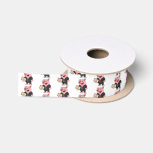 Funny pig in business suit cartoon satin ribbon