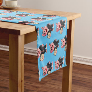 Funny pig in business suit cartoon short table runner