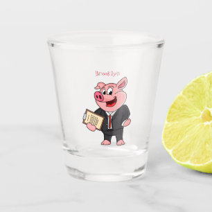 Funny pig in business suit cartoon shot glass