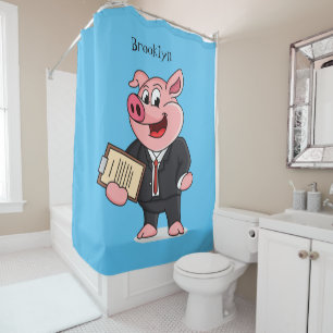 Funny pig in business suit cartoon shower curtain