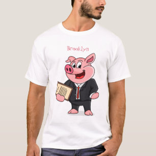 Funny pig in business suit cartoon T-Shirt