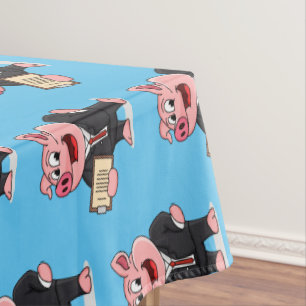 Funny pig in business suit cartoon  tablecloth