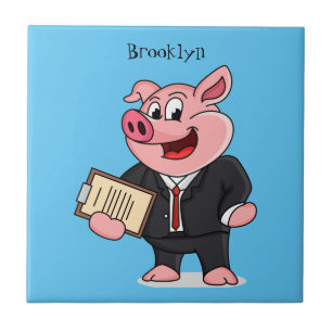 Funny pig in business suit cartoon tile