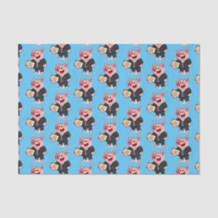 Funny pig in business suit cartoon tissue paper