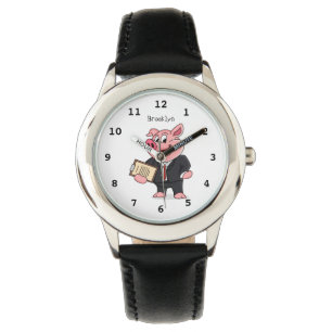 Funny pig in business suit cartoon watch