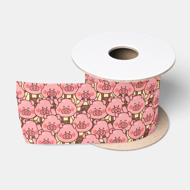 Funny Pig in Overalls Satin Ribbon (Spool)