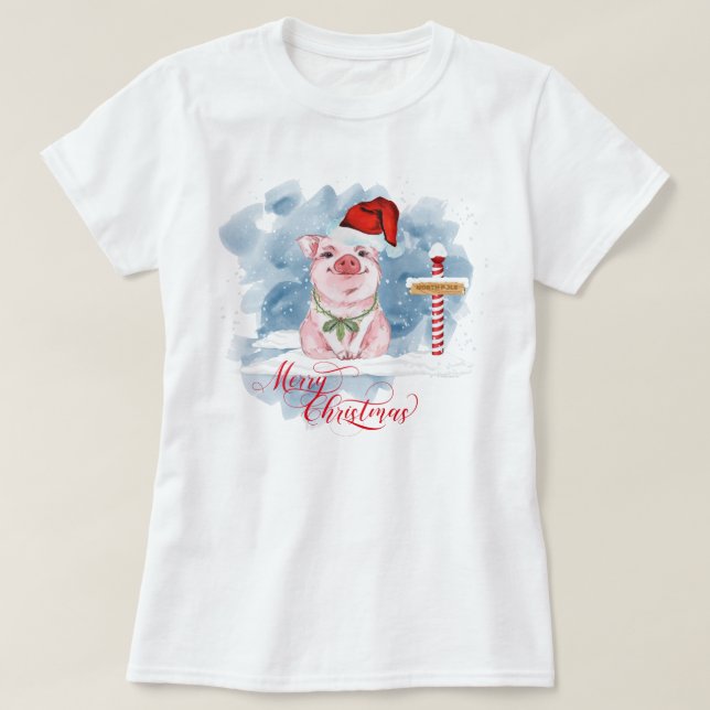 Funny Pig Lovers Christmas North Pole T-Shirt (Design Front)
