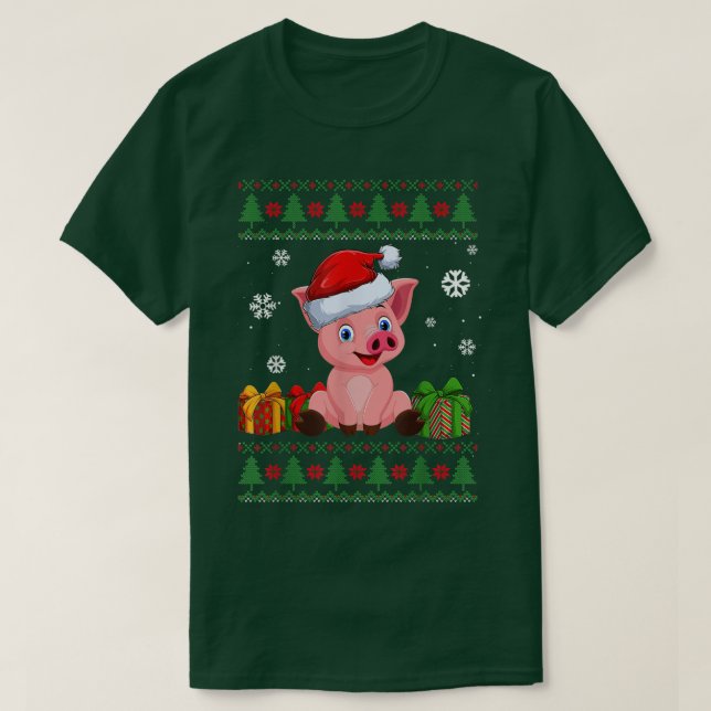 Funny Pig lovers Cute Pig Santa Hat Ugly Christmas T-Shirt (Design Front)