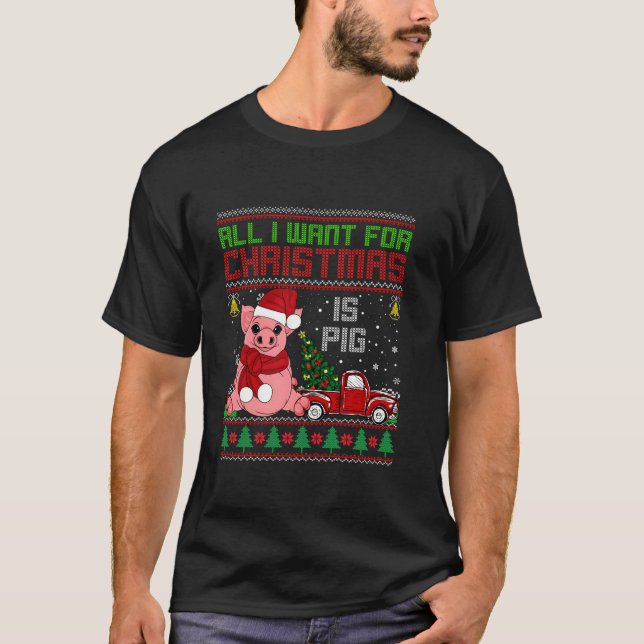 Funny Pig lovers Cute Pig Santa Hat Ugly Christmas T-Shirt (Front)