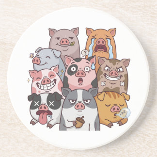 Funny Pig Mood Squad Cartoon Coaster