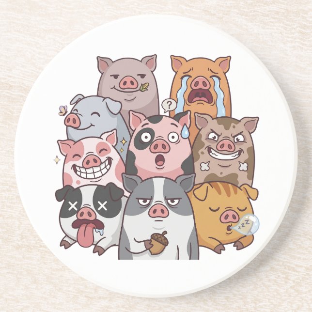 Funny Pig Mood Squad Cartoon Coaster (Front)