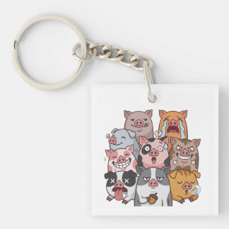 Funny Pig Mood Squad Cartoon Key Ring
